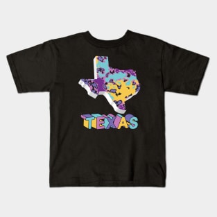 Texas State 3D Map ARt Kids T-Shirt